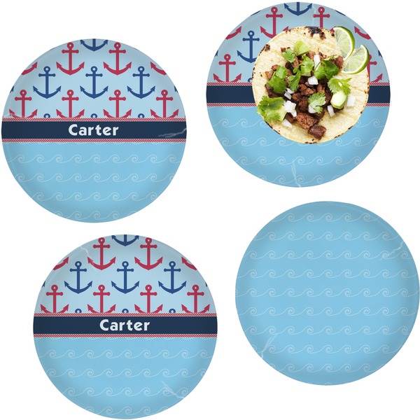 Custom Anchors & Waves Set of 4 Glass Lunch / Dinner Plate 10" (Personalized)