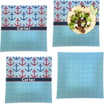 Anchors & Waves Set of 4 Glass Square Lunch / Dinner Plate 9.5" (Personalized)