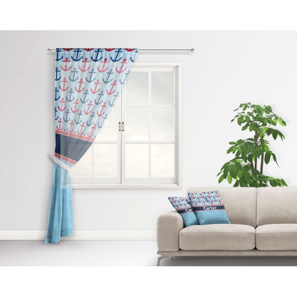 Anchors & Waves Sheer Curtain With Window and Rod - in Room Matching Pillow