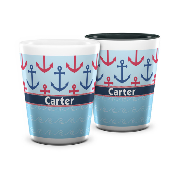 Custom Anchors & Waves Ceramic Shot Glass - 1.5 oz (Personalized)
