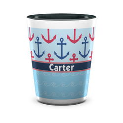 Anchors & Waves Ceramic Shot Glass - 1.5 oz - Two Tone - Single (Personalized)