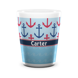 Anchors & Waves Ceramic Shot Glass - 1.5 oz - White - Set of 4 (Personalized)