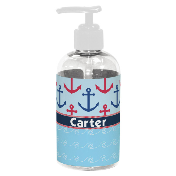 Custom Anchors & Waves Plastic Soap / Lotion Dispenser (8 oz - Small - White) (Personalized)