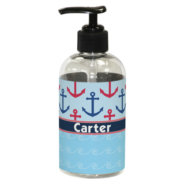 Custom Anchors & Waves Plastic Soap / Lotion Dispenser (8 oz - Small - Black) (Personalized)