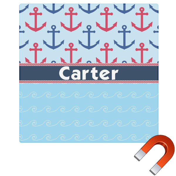 Custom Anchors & Waves Square Car Magnet - 6" (Personalized)