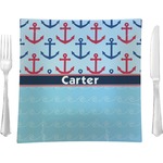 Anchors & Waves 9.5" Glass Square Lunch / Dinner Plate- Single or Set of 4 (Personalized)