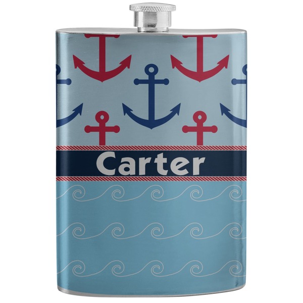 Custom Anchors & Waves Stainless Steel Flask (Personalized)