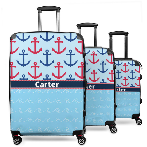 Custom Anchors & Waves 3 Piece Luggage Set - 20" Carry On, 24" Medium Checked, 28" Large Checked (Personalized)