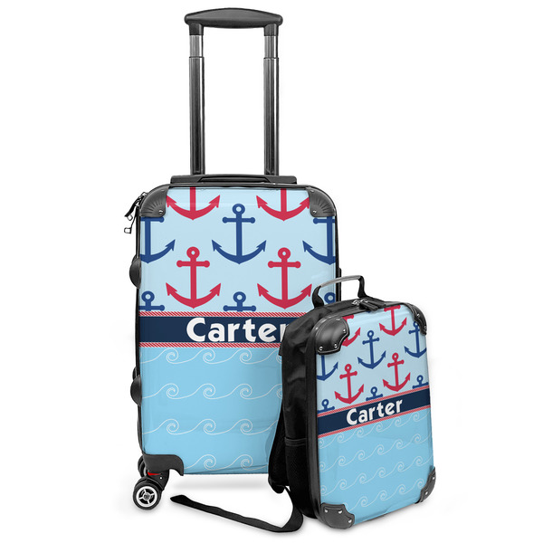 Custom Anchors & Waves Kids 2-Piece Luggage Set - Suitcase & Backpack (Personalized)