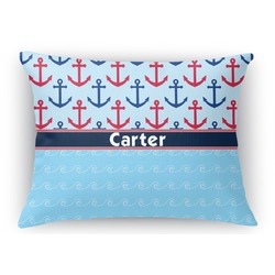 Anchors & Waves Rectangular Throw Pillow Case - 12"x18" (Personalized)