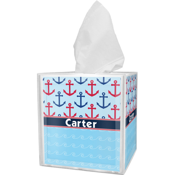 Custom Anchors & Waves Tissue Box Cover (Personalized)