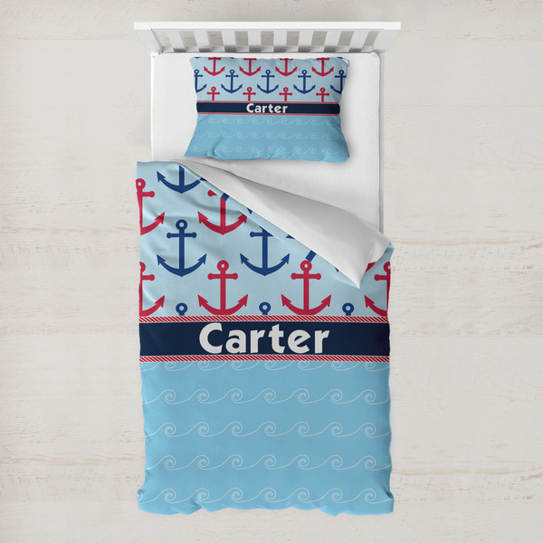 Custom Anchors & Waves Toddler Bedding Set - With Pillowcase (Personalized)