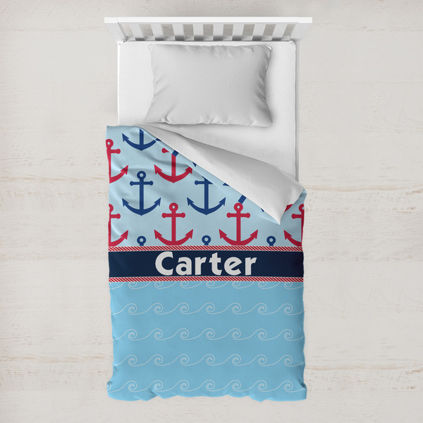 Custom Anchors & Waves Toddler Duvet Cover w/ Name or Text