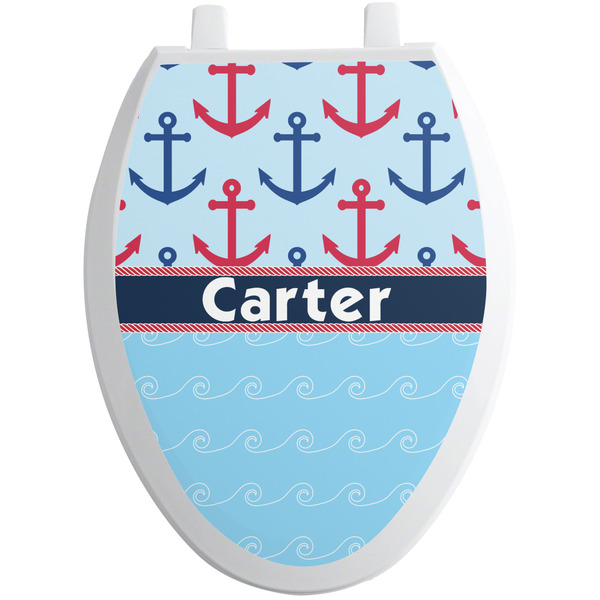 Custom Anchors & Waves Toilet Seat Decal - Elongated (Personalized)