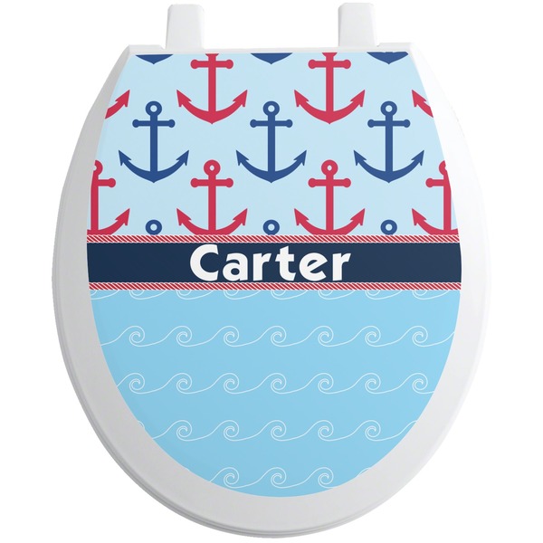 Custom Anchors & Waves Toilet Seat Decal - Round (Personalized)