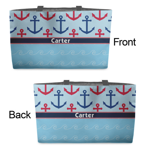Anchors & Waves Tote w/Black Handles - Front & Back Views