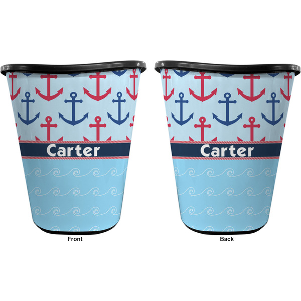Anchors & Waves Trash Can Black - Front and Back - Apvl