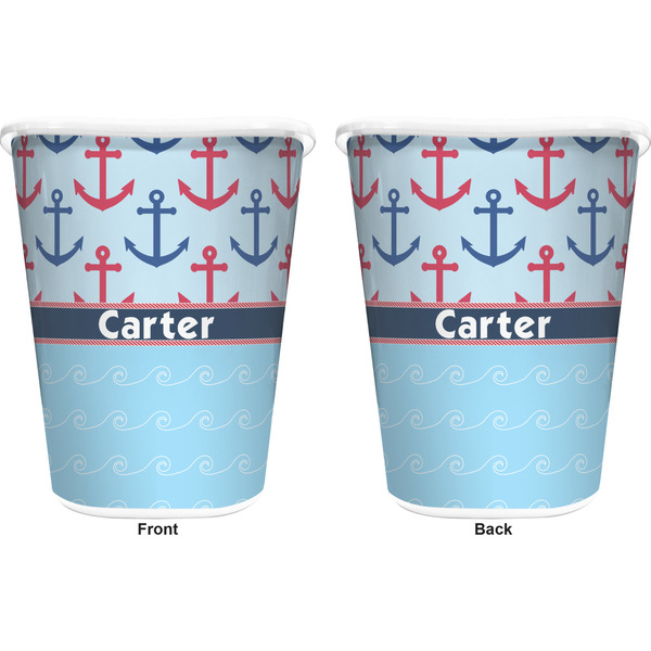 Anchors & Waves Trash Can White - Front and Back - Apvl