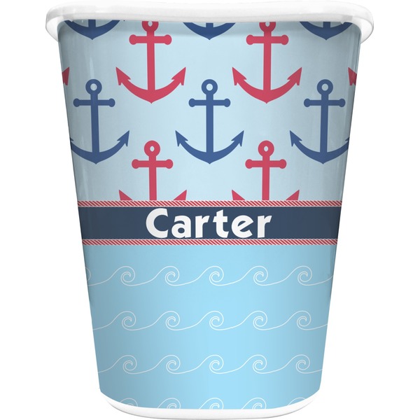 Custom Anchors & Waves Waste Basket - Double Sided (White) (Personalized)