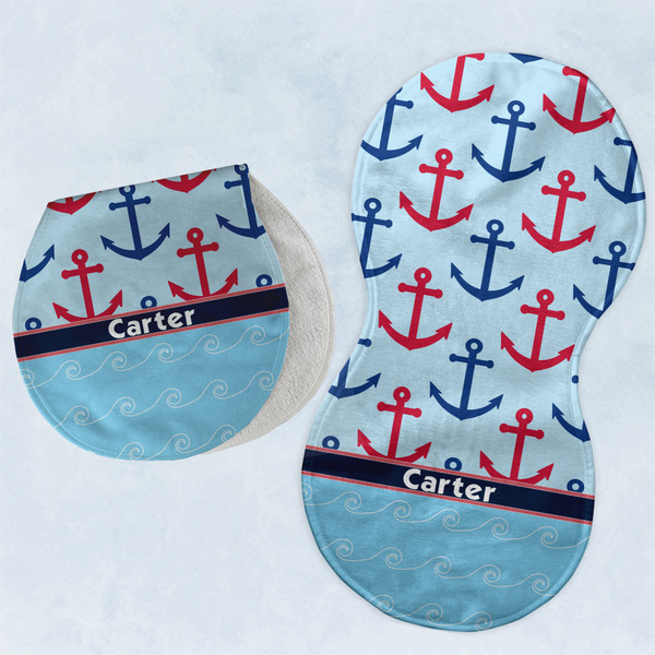 Custom Anchors & Waves Burp Pads - Velour - Set of 2 w/ Name or Text