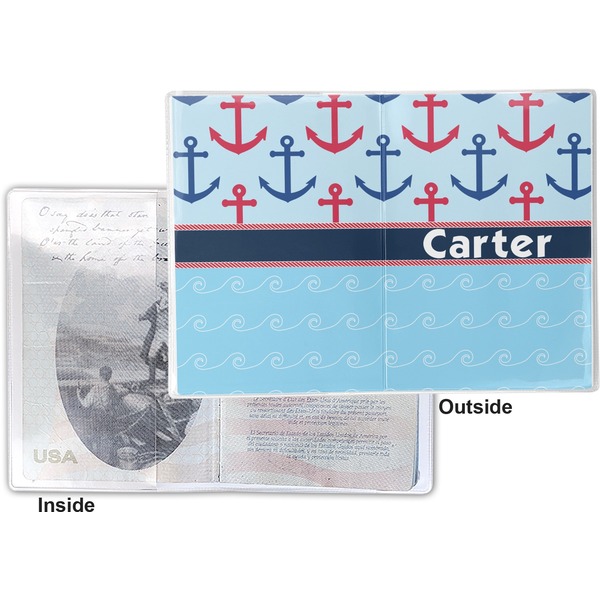 Anchors & Waves Vinyl Passport Holder - Flat Front and Back