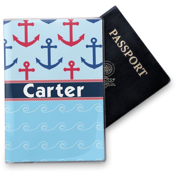 Custom Anchors & Waves Vinyl Passport Holder (Personalized)