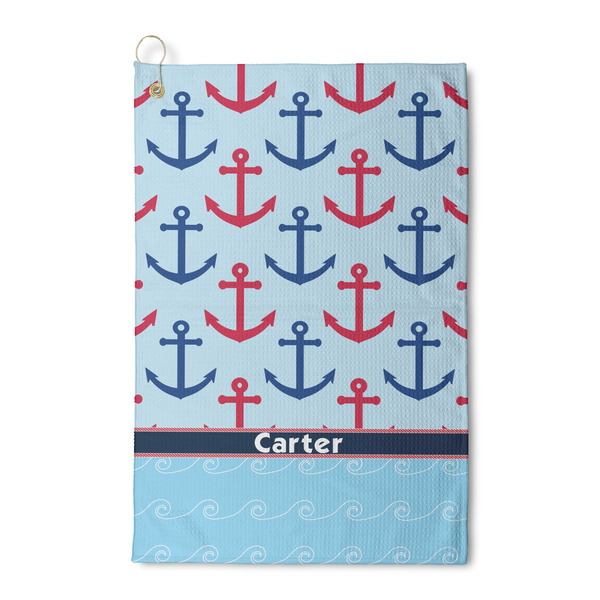 Custom Anchors & Waves Waffle Weave Golf Towel (Personalized)