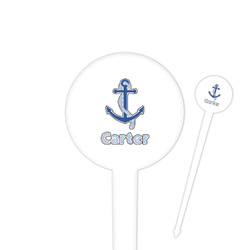 Anchors & Waves 4" Round Plastic Food Picks - White - Single Sided (Personalized)