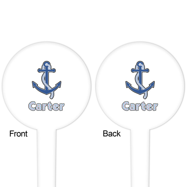 Anchors & Waves White Plastic 4" Food Pick - Round - Double Sided - Front & Back
