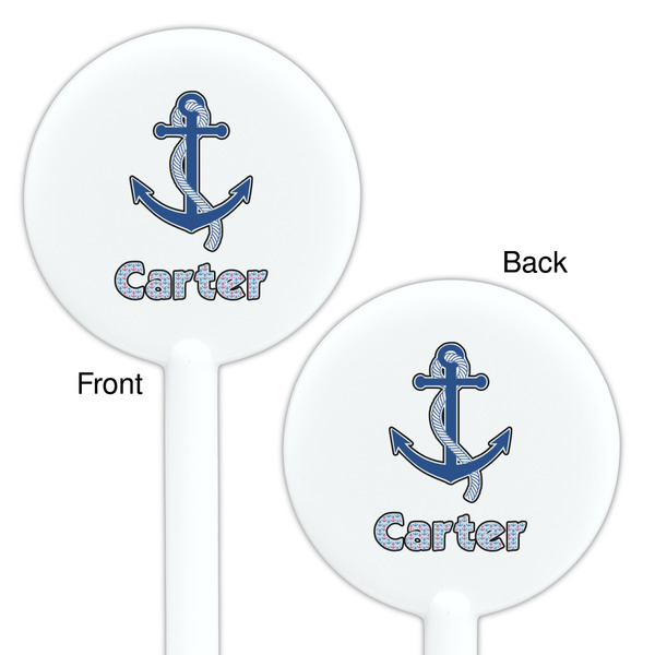 Anchors & Waves White Plastic 5.5" Stir Stick - Double Sided - Round - Front & Back