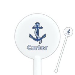 Anchors & Waves 5.5" Round Plastic Stir Sticks - White - Single Sided (Personalized)