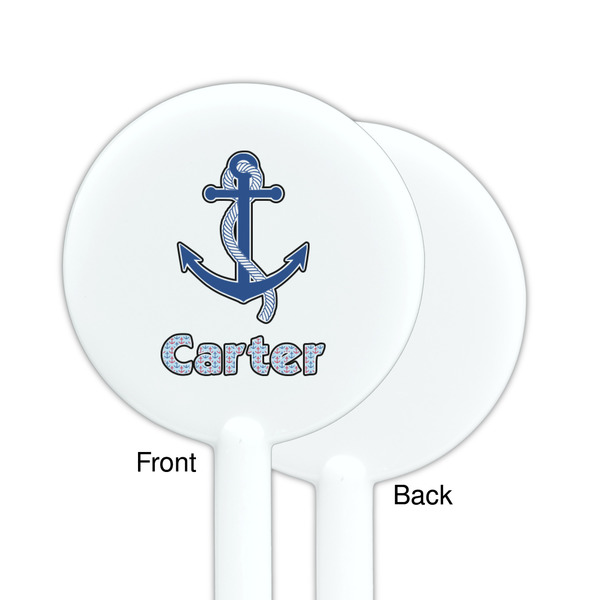 Anchors & Waves White Plastic 5.5" Stir Stick - Single Sided - Round - Front & Back