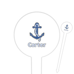 Anchors & Waves 6" Round Plastic Food Picks - White - Single Sided (Personalized)