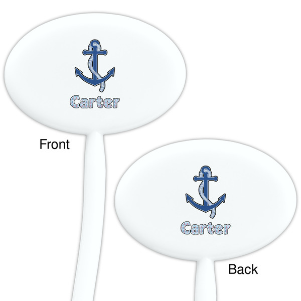 Anchors & Waves White Plastic 7" Stir Stick - Double Sided - Oval - Front & Back