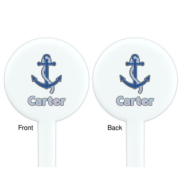 Anchors & Waves White Plastic 7" Stir Stick - Double Sided - Round - Front & Back