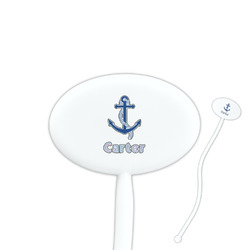 Anchors & Waves 7" Oval Plastic Stir Sticks - White - Double Sided (Personalized)