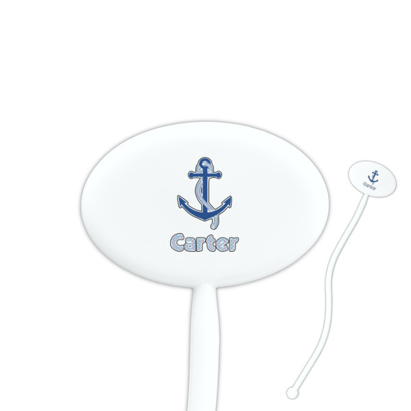Custom Anchors & Waves 7" Oval Plastic Stir Sticks - White - Single Sided (Personalized)