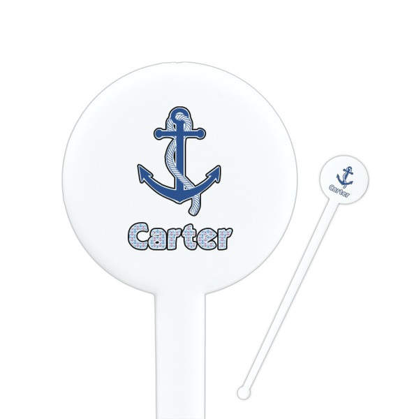 Custom Anchors & Waves 7" Round Plastic Stir Sticks - White - Double Sided (Personalized)
