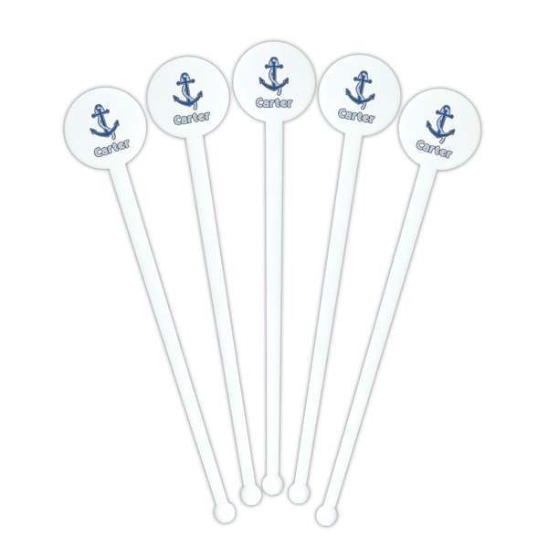 Anchors & Waves White Plastic 7" Stir Stick - Round - Fan View
