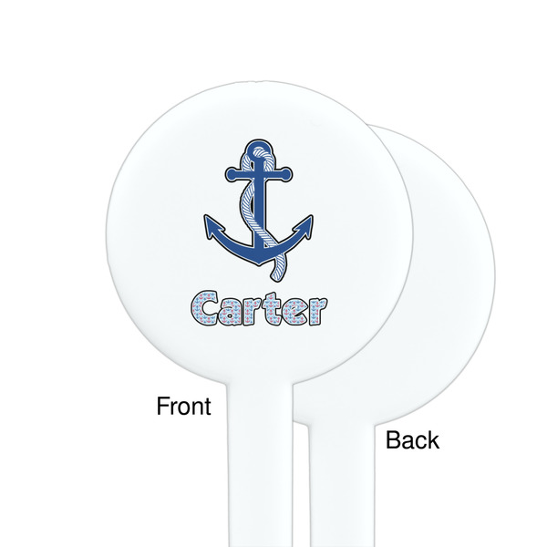 Anchors & Waves White Plastic 7" Stir Stick - Single Sided - Round - Front & Back