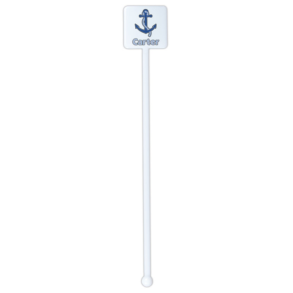 Anchors & Waves White Plastic Stir Stick - Single Sided - Square - Single Stick
