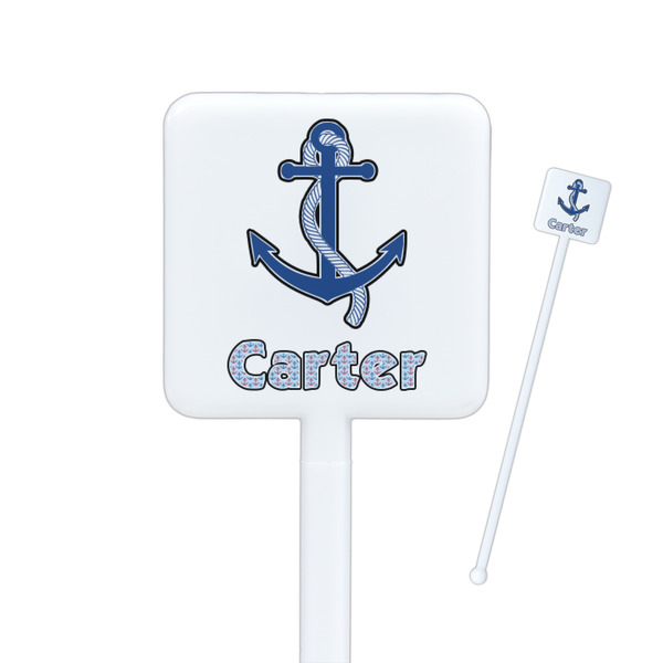 Custom Anchors & Waves Square Plastic Stir Sticks - Double Sided (Personalized)