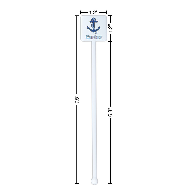 Anchors & Waves White Plastic Stir Stick - Square - Dimensions