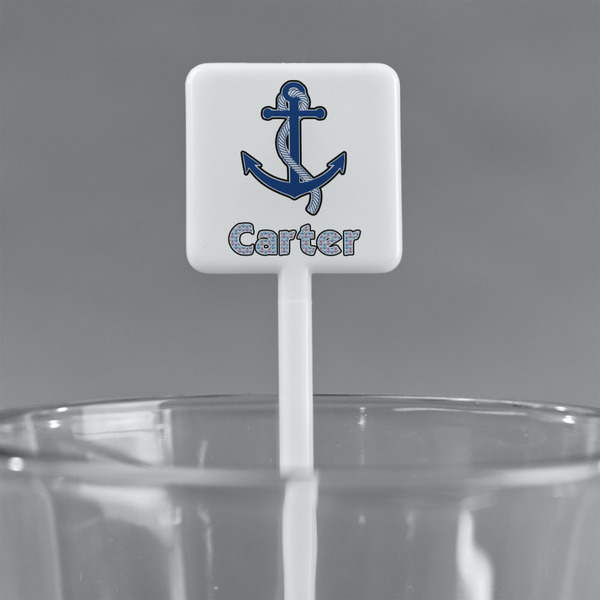 Anchors & Waves White Plastic Stir Stick - Square - Main
