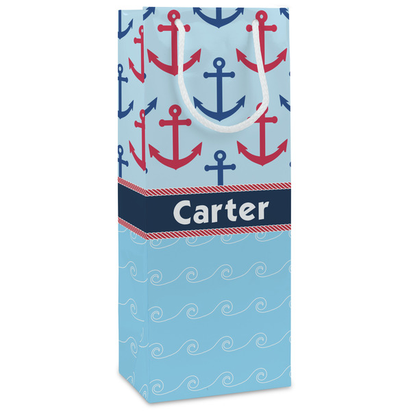 Custom Anchors & Waves Wine Gift Bags - Matte (Personalized)