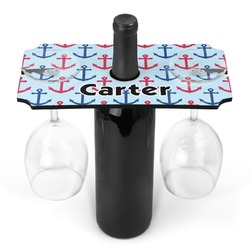 Anchors & Waves Wine Bottle & Glass Holder (Personalized)