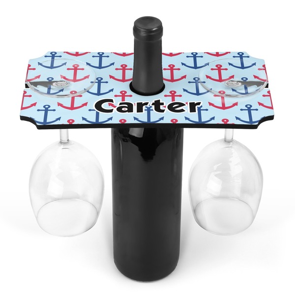 Custom Anchors & Waves Wine Bottle & Glass Holder (Personalized)