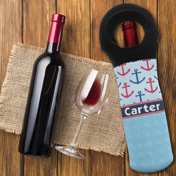 Anchors & Waves Wine Tote Bag - FLATLAY