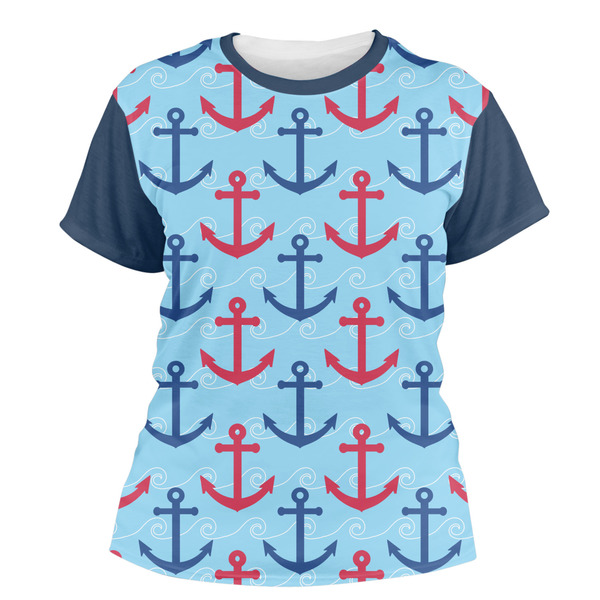 Custom Anchors & Waves Women's Crew T-Shirt - 2X Large