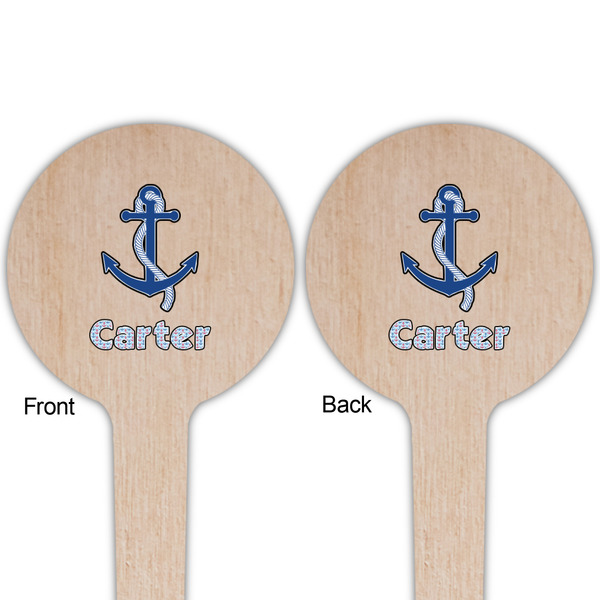 Anchors & Waves Wooden 4" Food Pick - Round - Double Sided - Front & Back